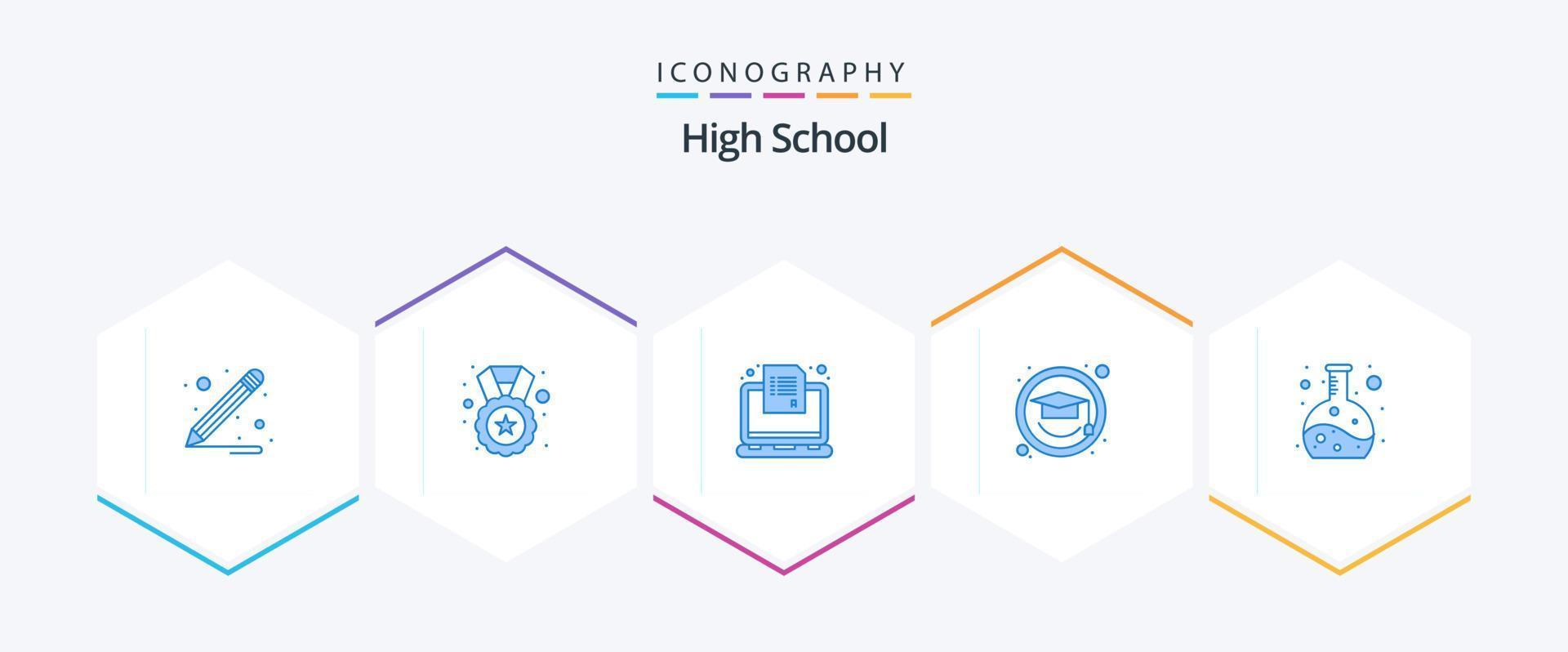 High School 25 Blue icon pack including . experiment. online. chemistry. graduation vector