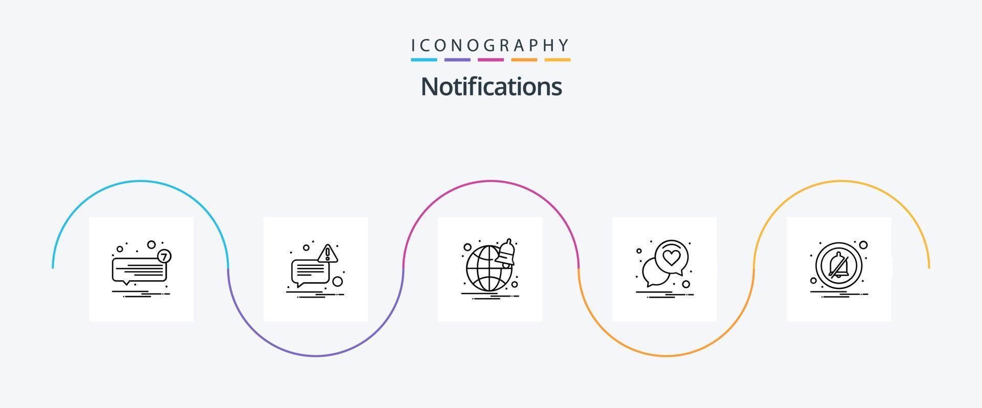 Notifications Line 5 Icon Pack Including off. alarm. browser. romance. heart vector