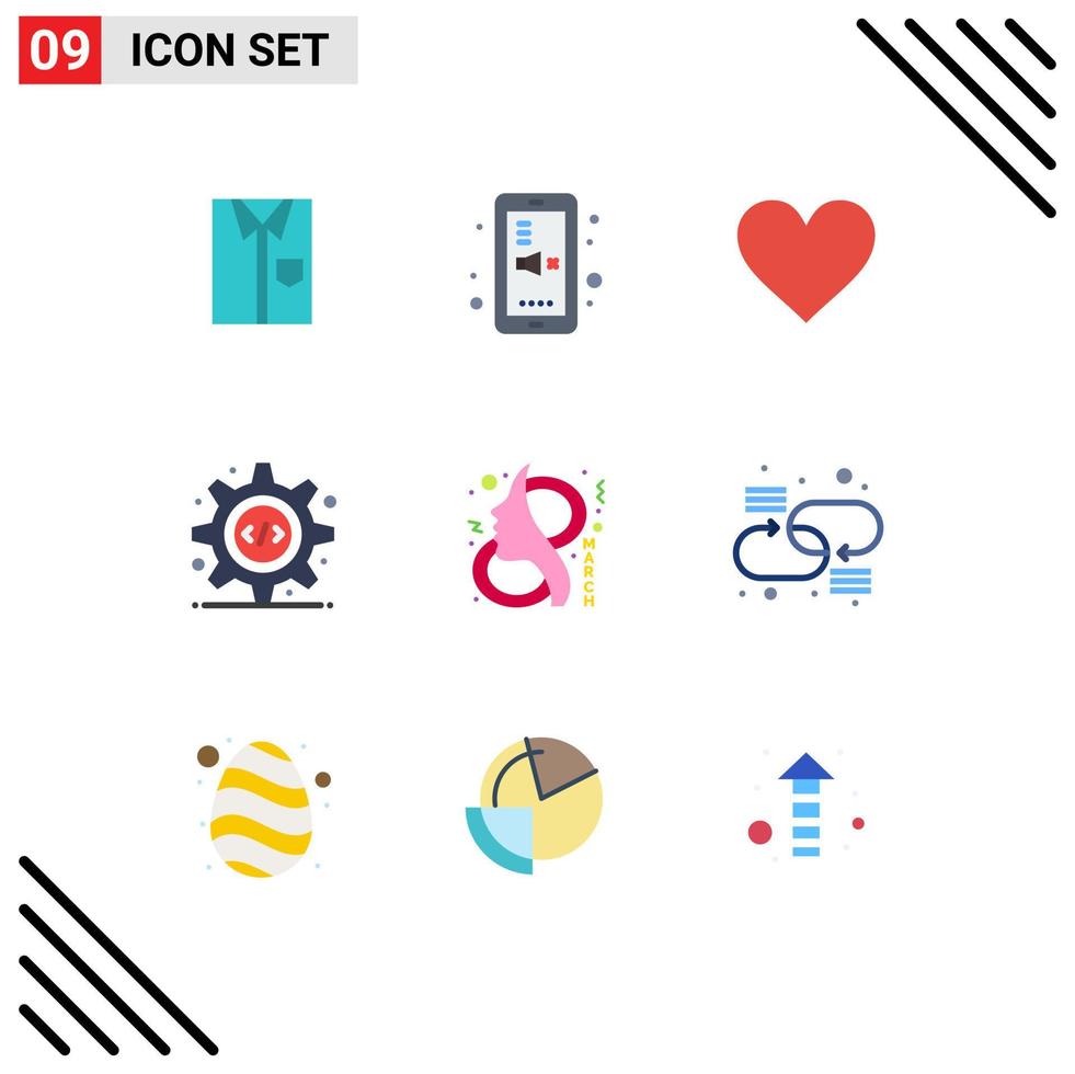 Pack of 9 Modern Flat Colors Signs and Symbols for Web Print Media such as programming interface report education favorite love Editable Vector Design Elements