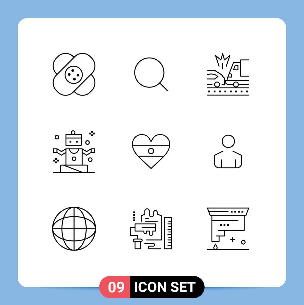 User Interface Pack of 9 Basic Outlines of flg yoga accident sports exercise Editable Vector Design Elements