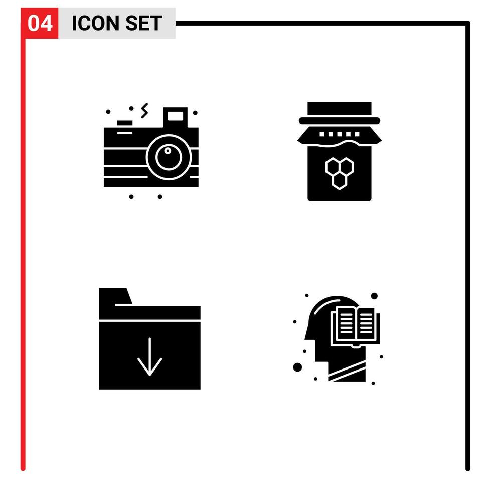 Group of 4 Solid Glyphs Signs and Symbols for camera document party jam insert Editable Vector Design Elements