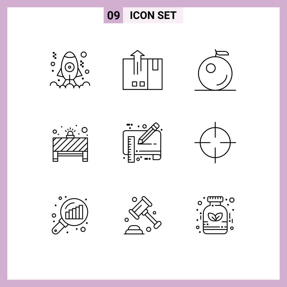 Pack of 9 Modern Outlines Signs and Symbols for Web Print Media such as draft blue print logistic red light notice Editable Vector Design Elements