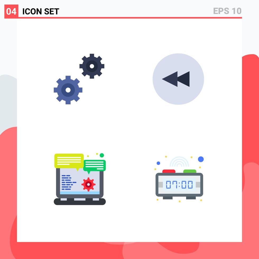 Group of 4 Modern Flat Icons Set for controls option backward browser digital clock Editable Vector Design Elements