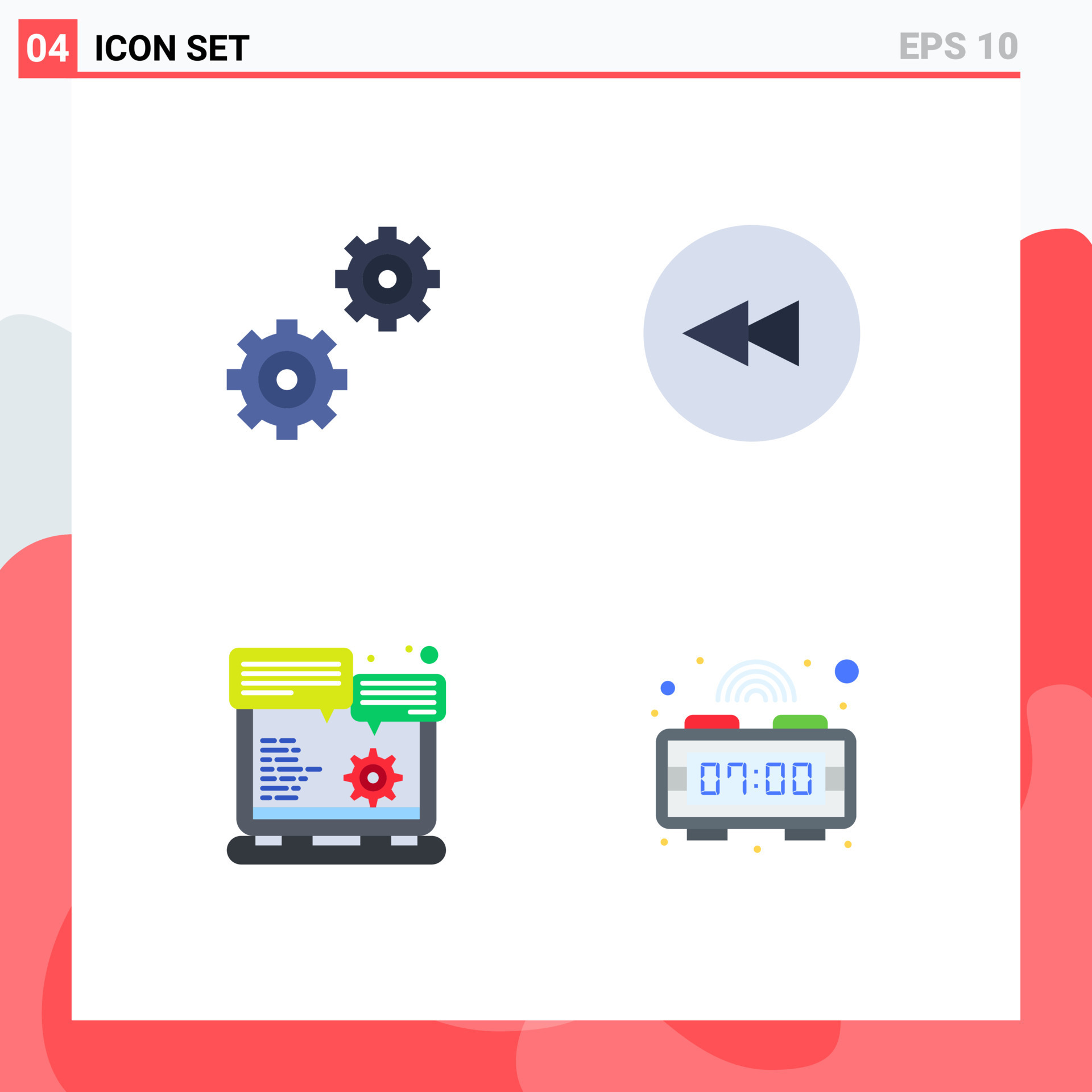 Group of 4 Modern Flat Icons Set for controls option backward browser digital clock Editable