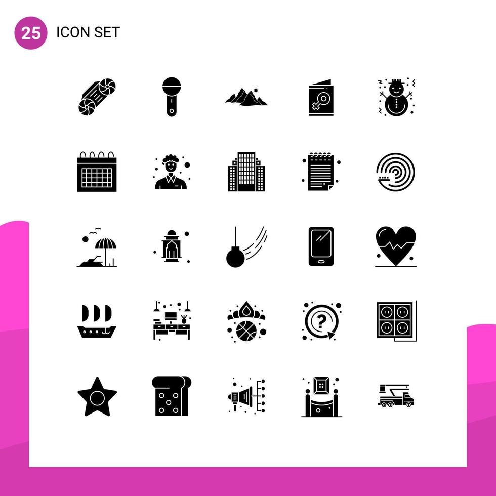 25 Universal Solid Glyph Signs Symbols of christmas symbol mountain female sun Editable Vector Design Elements