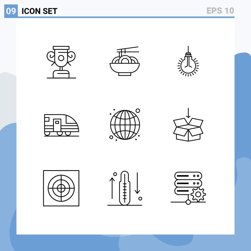 Set of 9 Modern UI Icons Symbols Signs for internet transportation bulb train station Editable Vector Design Elements