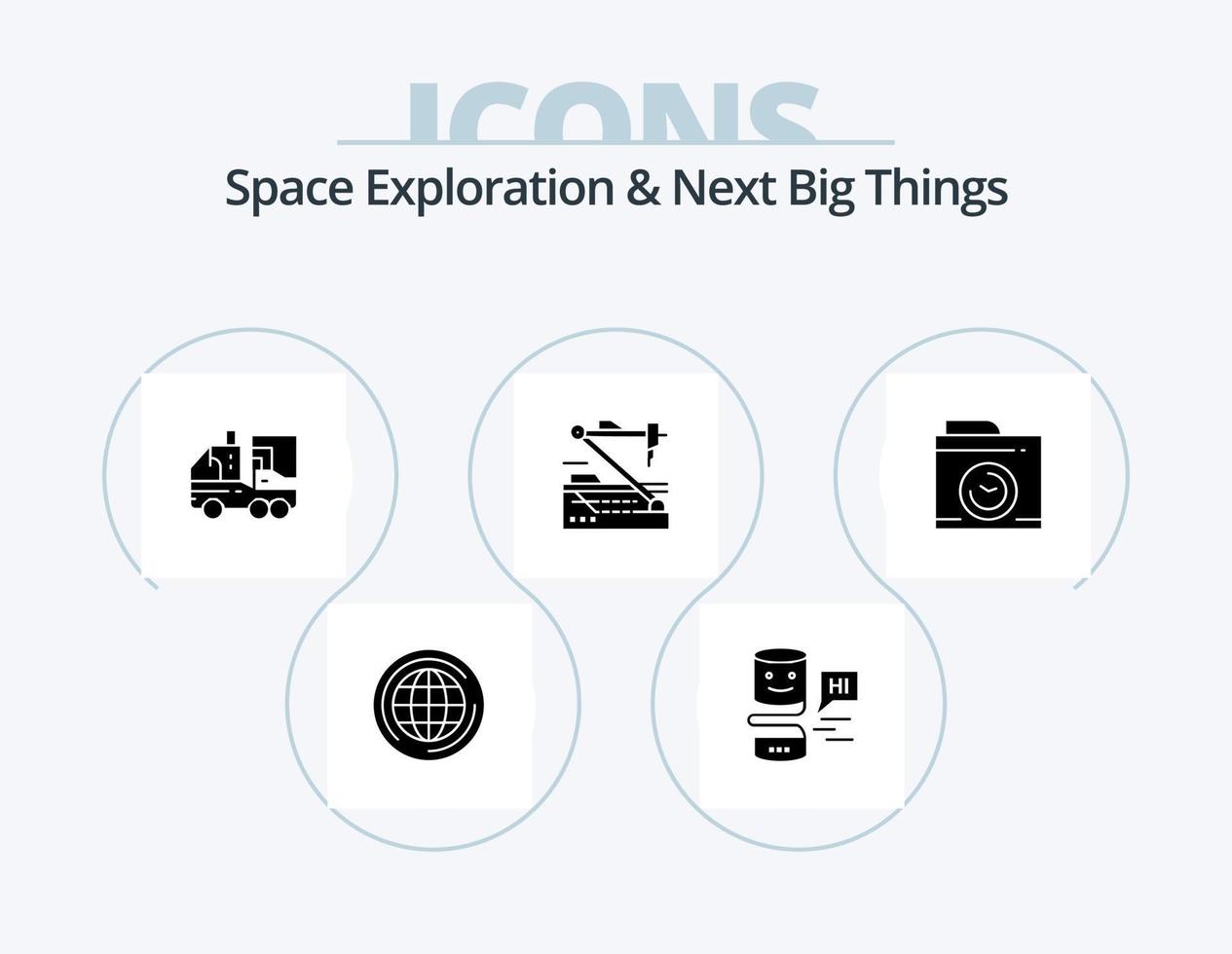 Space Exploration And Next Big Things Glyph Icon Pack 5 Icon Design. robotics. medicine. artificial. medical. life vector