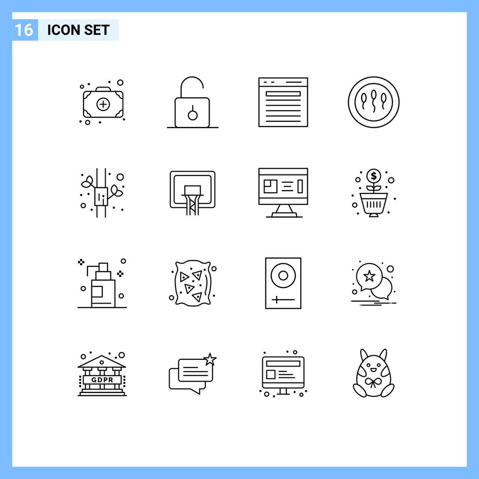 Group of 16 Outlines Signs and Symbols for bamboo medicine add human website Editable Vector Design Elements