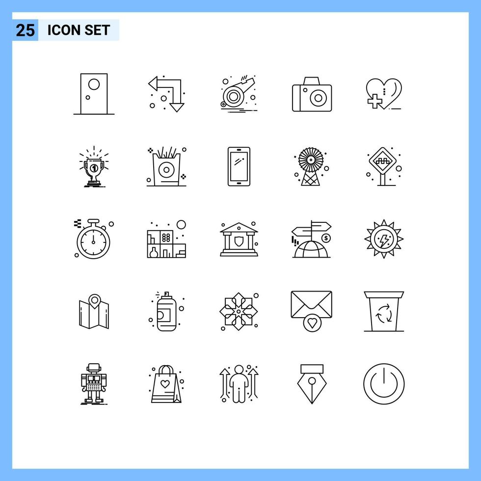 conjunto de pictogramas de 25 líneas simples de estudio de atención médica abajo silbato fotográfico elementos de diseño vectorial editables vector