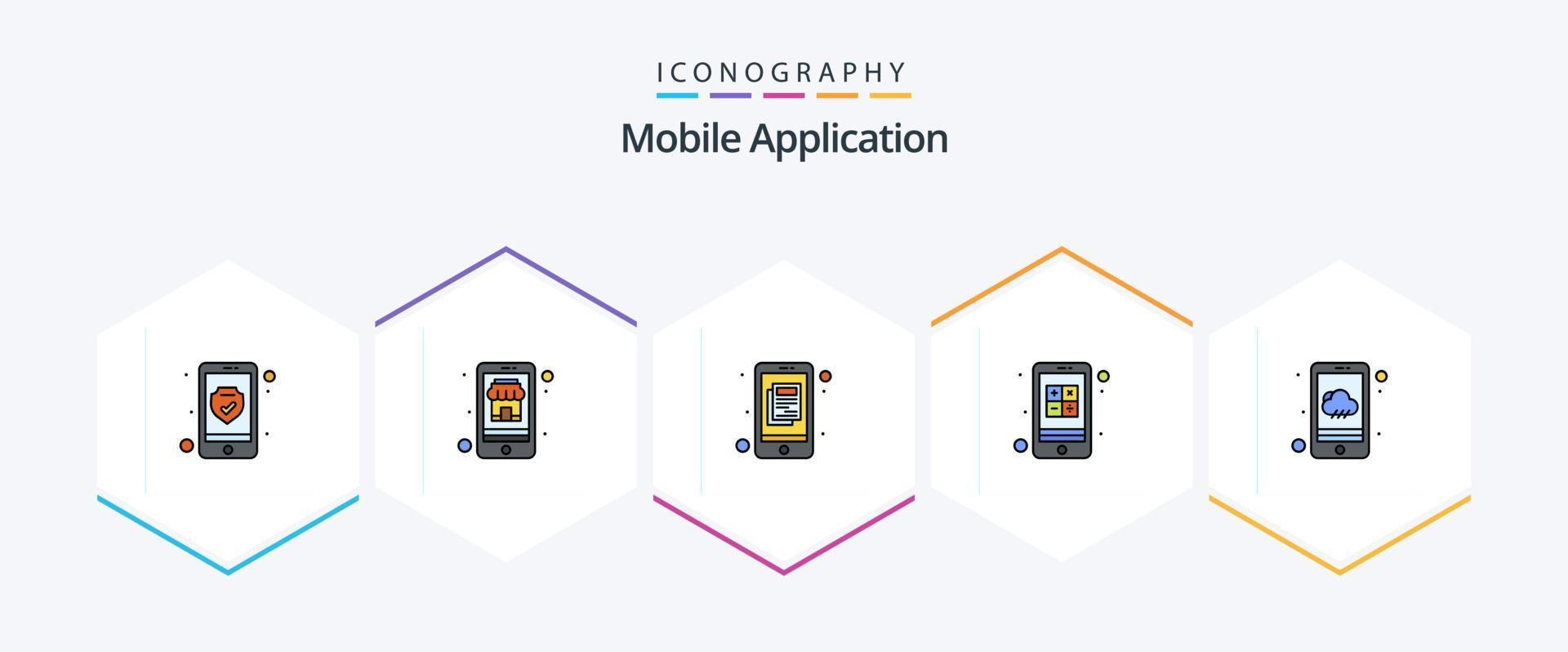 Mobile Application 25 FilledLine icon pack including weather. interaction. application. culculater. app vector