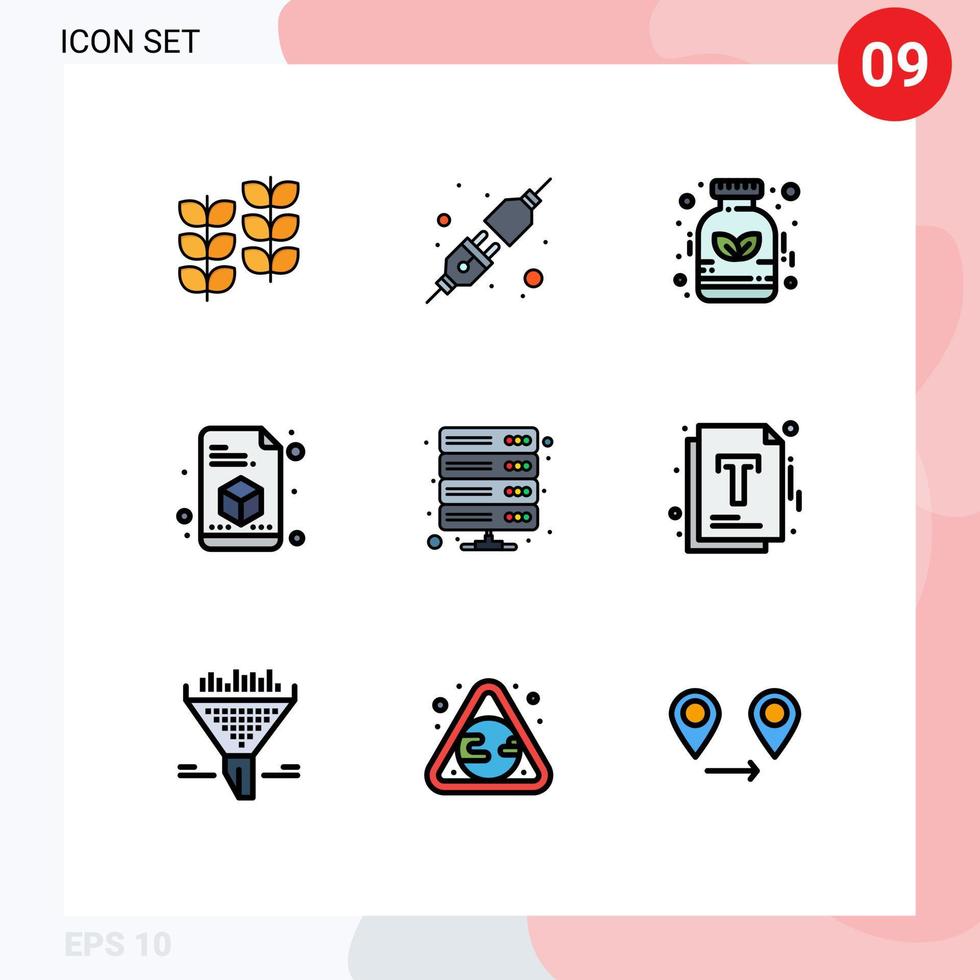9 concepto de color plano de línea completa para sitios web móviles y bases de datos de almacenamiento de aplicaciones impresión de datos herbales elementos de diseño vectorial editables vector