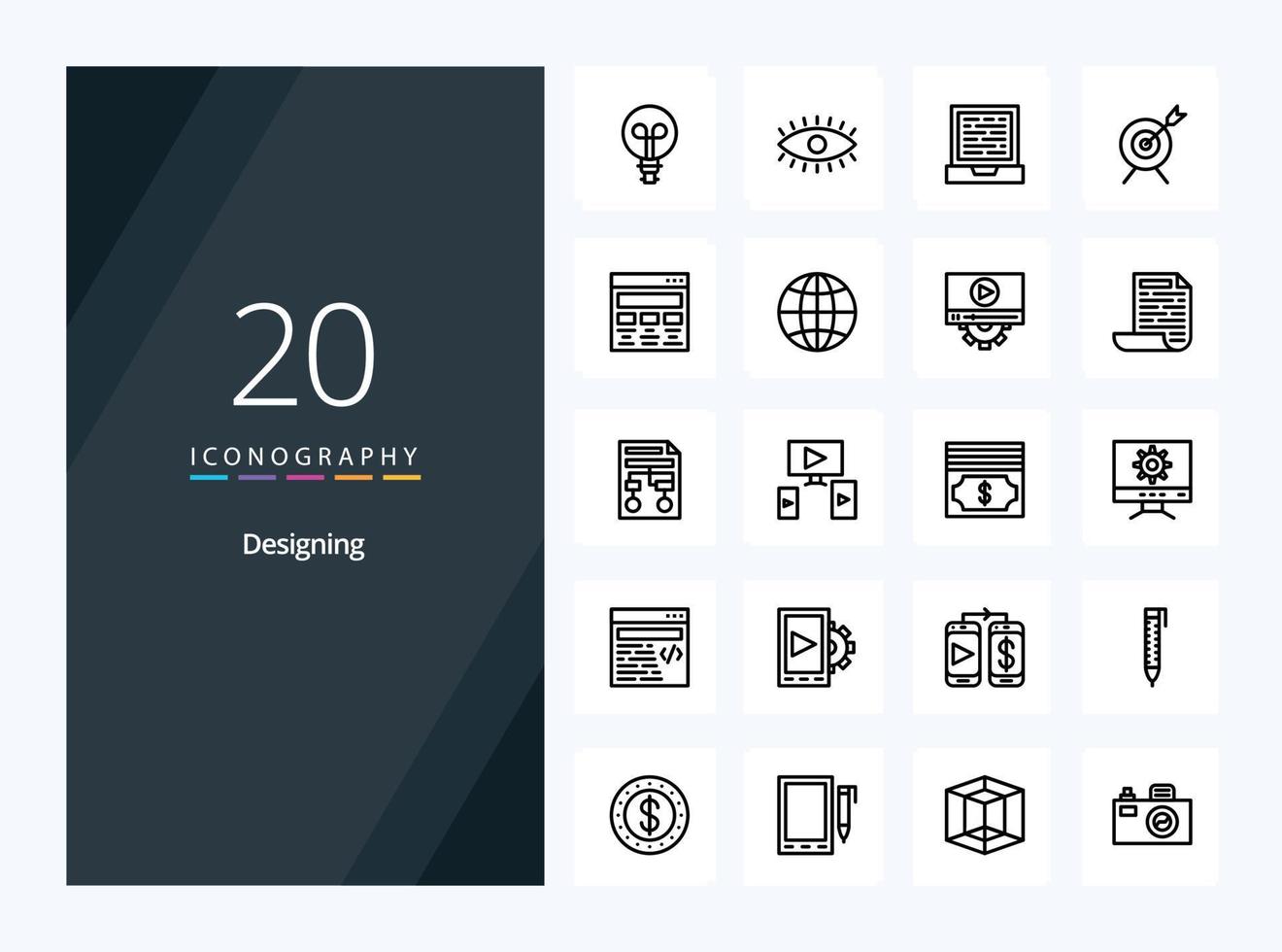 20 Designing Outline icon for presentation vector