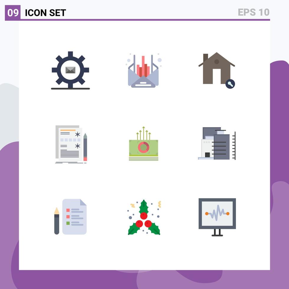 Pack of 9 creative Flat Colors of hardware data message component house Editable Vector Design Elements