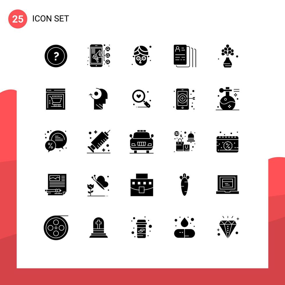 Editable Vector Line Pack of 25 Simple Solid Glyphs of living search contact job document Editable Vector Design Elements