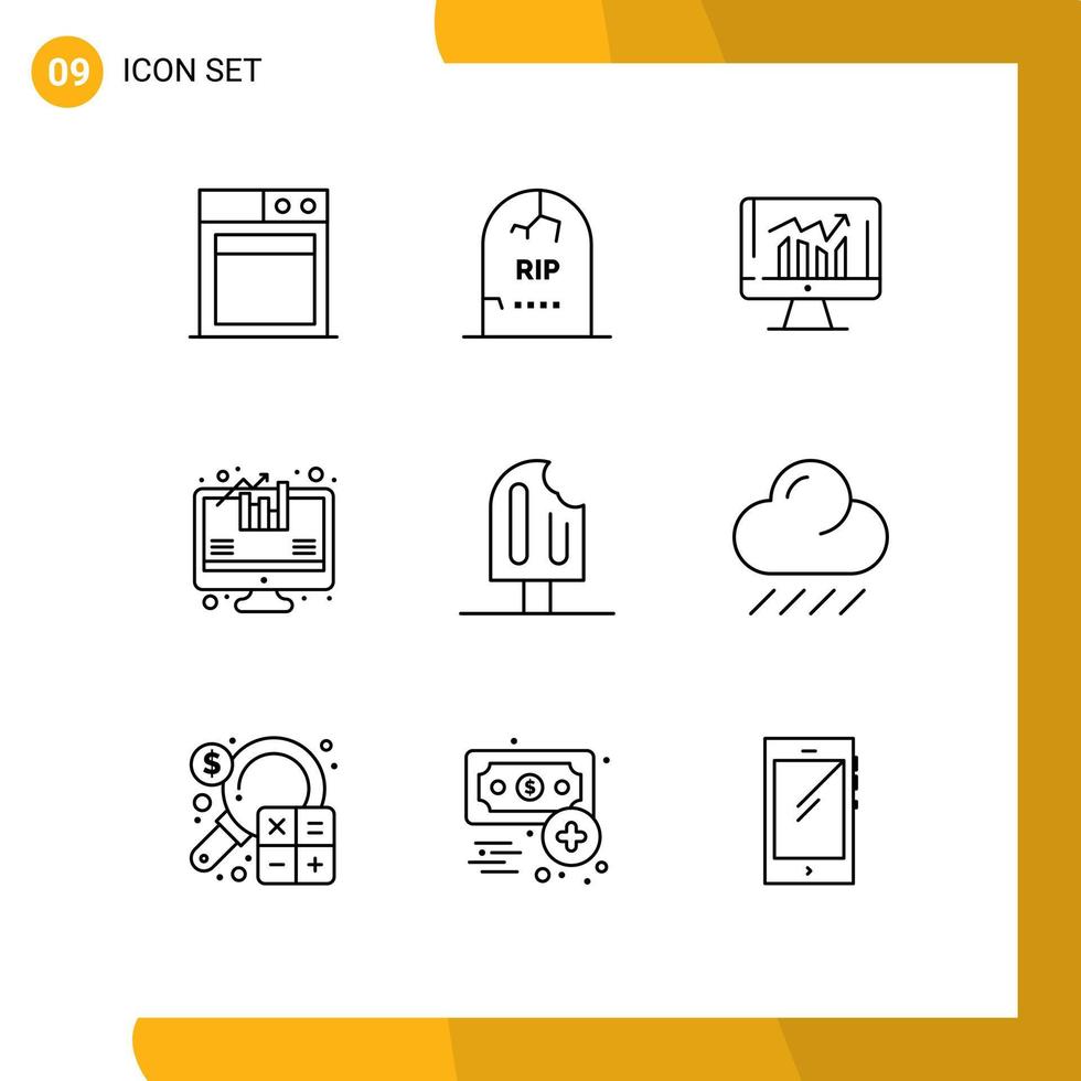 Pack of 9 creative Outlines of holiday beach graph growth analysis Editable Vector Design Elements