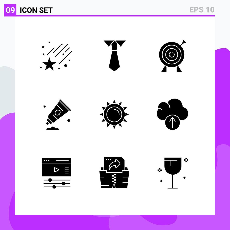 9 Thematic Vector Solid Glyphs and Editable Symbols of spring brightness investment sun arts Editable Vector Design Elements