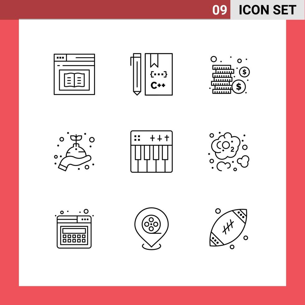 Modern Set of 9 Outlines Pictograph of plant grow coding care coins Editable Vector Design Elements