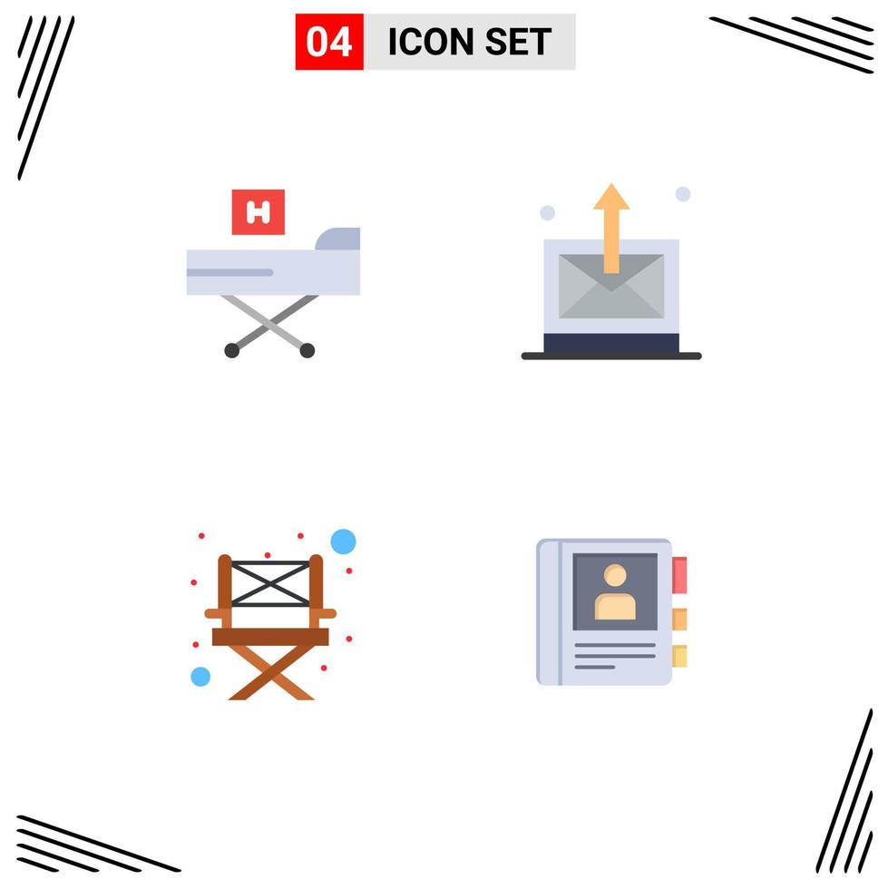 4 Creative Icons Modern Signs and Symbols of bed camp form mail chair Editable Vector Design Elements