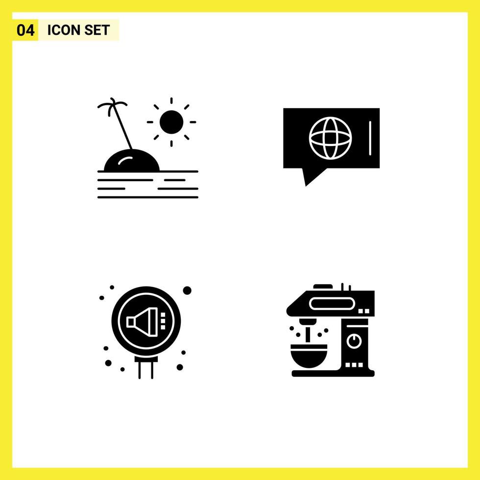 Pack of 4 creative Solid Glyphs of holiday pr vacation technical relation Editable Vector Design Elements