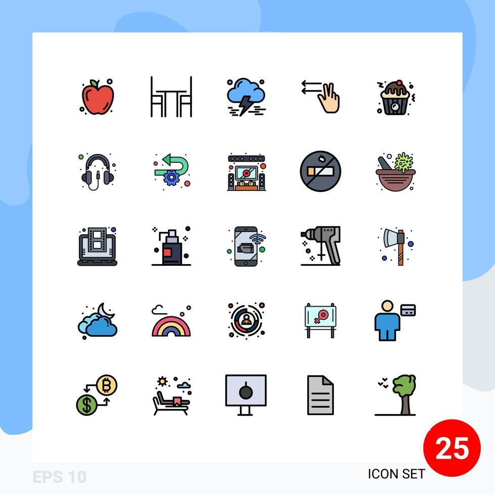 paquete de iconos de vector de stock de 25 signos y símbolos de línea para elementos de diseño de vector editables de dedos de izquierda de nube de cupcake rápido