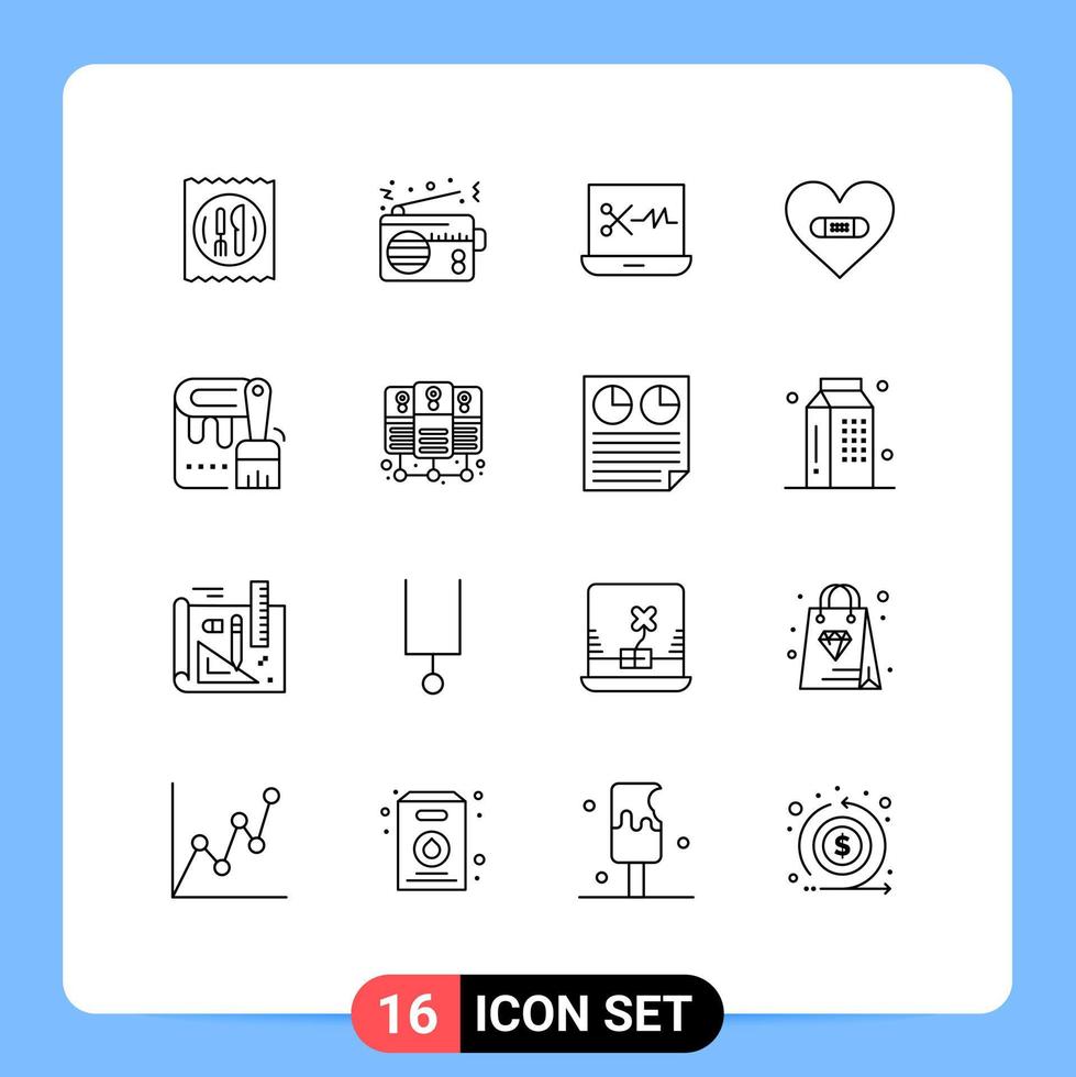 User Interface Pack of 16 Basic Outlines of brush love connection heart hurt Editable Vector Design Elements