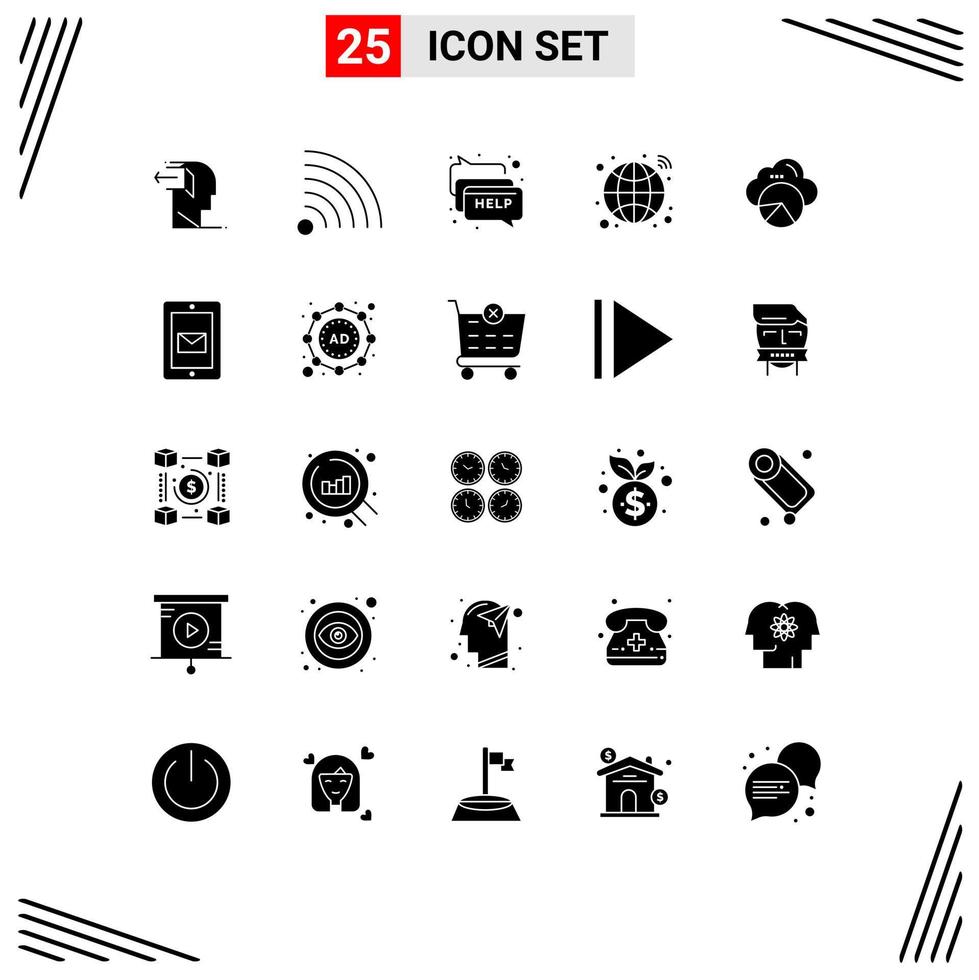 Universal Icon Symbols Group of 25 Modern Solid Glyphs of cloud network chat infrastructure globe Editable Vector Design Elements