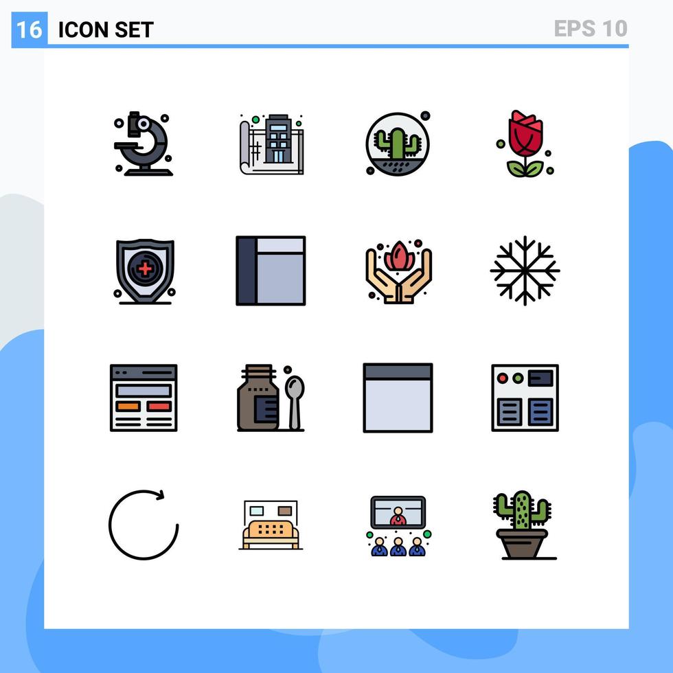 16 líneas rellenas de colores planos vectoriales temáticos y símbolos editables de abundantes elementos de diseño de vectores creativos editables de plantas de flores de impresión americana
