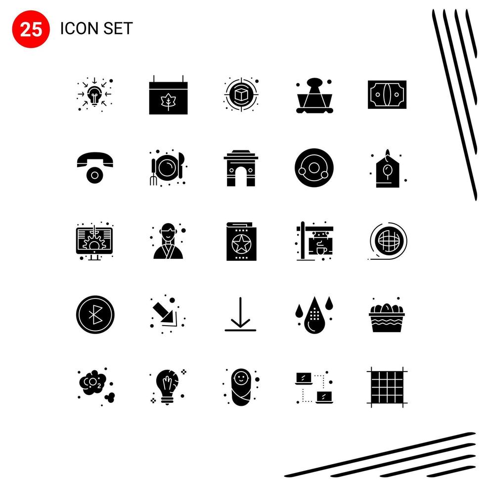 Group of 25 Solid Glyphs Signs and Symbols for cash school campaign learning clip Editable Vector Design Elements