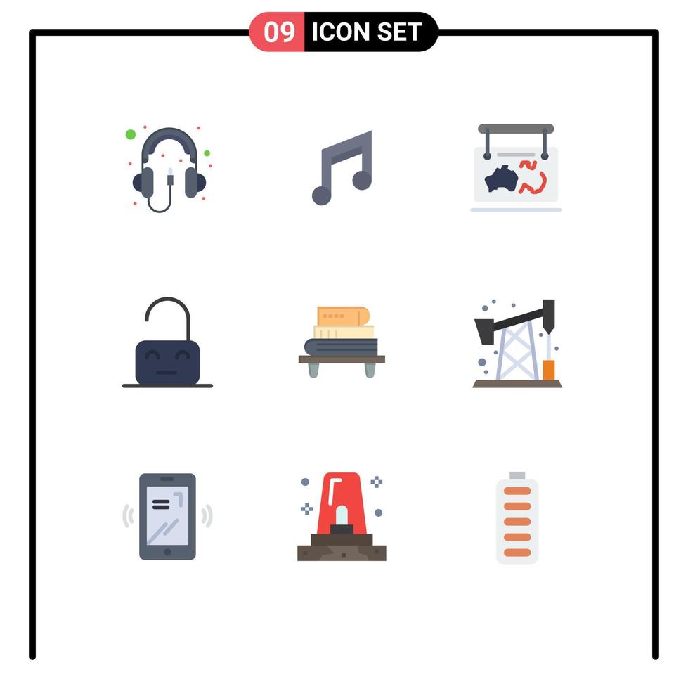 9 Thematic Vector Flat Colors and Editable Symbols of unlock off music control guide Editable Vector Design Elements