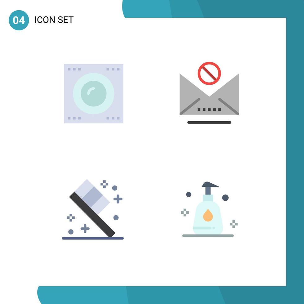 Set of 4 Vector Flat Icons on Grid for devices bath technology mail cleaning Editable Vector Design Elements