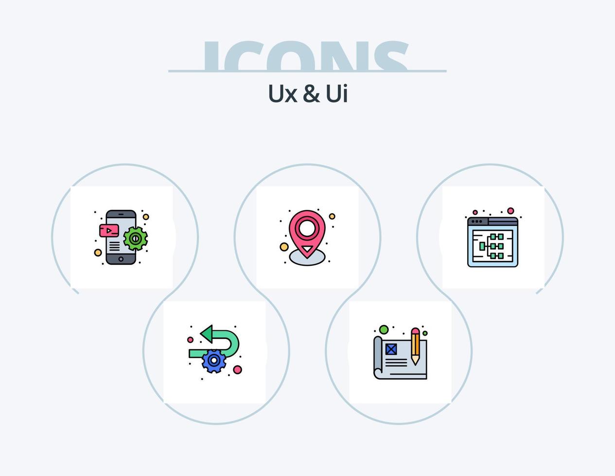 Ux And Ui Line Filled Icon Pack 5 Icon Design. portfolio. settings. creative. search. engine vector