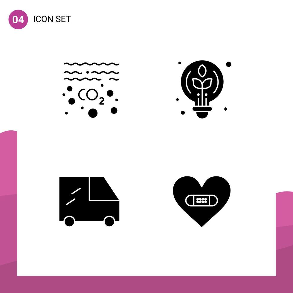 Mobile Interface Solid Glyph Set of 4 Pictograms of gas vehicles co idea plaster Editable Vector Design Elements