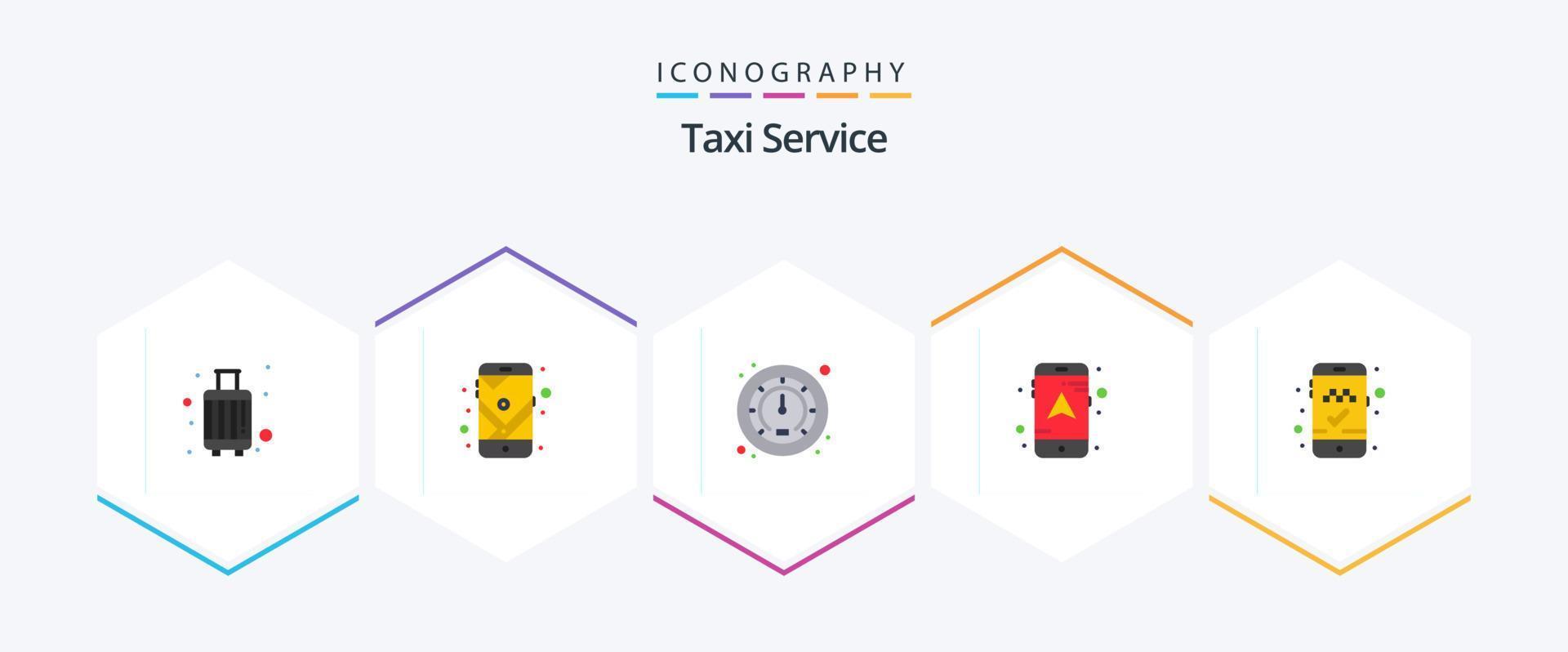 Taxi Service 25 Flat icon pack including mobile app. book cab. route. navigation. map vector