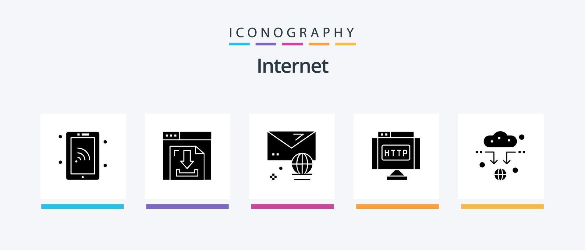 paquete de iconos de glifo 5 de Internet que incluye conexión. enlace. cuenta. Internet. dominio. diseño de iconos creativos vector