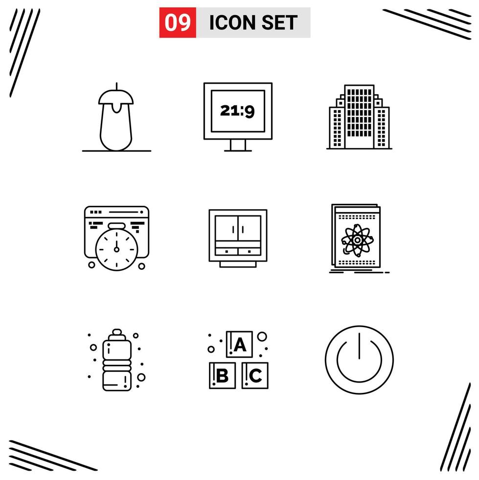 Pack of 9 creative Outlines of drawer cabinet address time development Editable Vector Design Elements