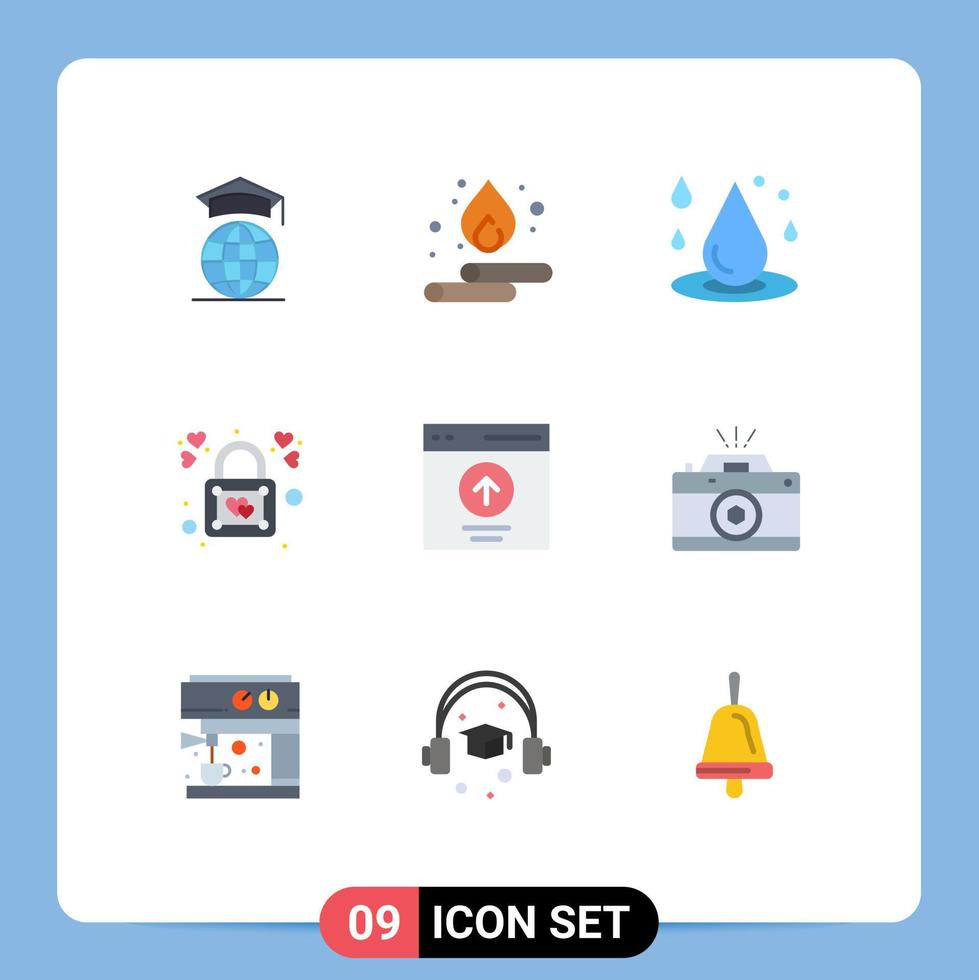 Pictogram Set of 9 Simple Flat Colors of communication love drop lock water Editable Vector Design Elements