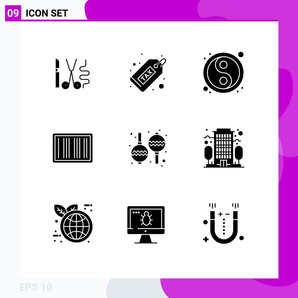 9 Universal Solid Glyphs Set for Web and Mobile Applications shopping barcodes money barcode year Editable Vector Design Elements