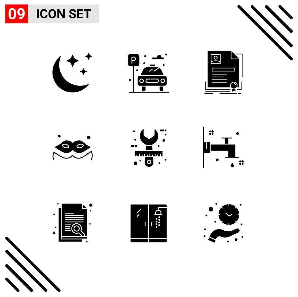 Modern Set of 9 Solid Glyphs and symbols such as design architect badge masquerade costume Editable Vector Design Elements