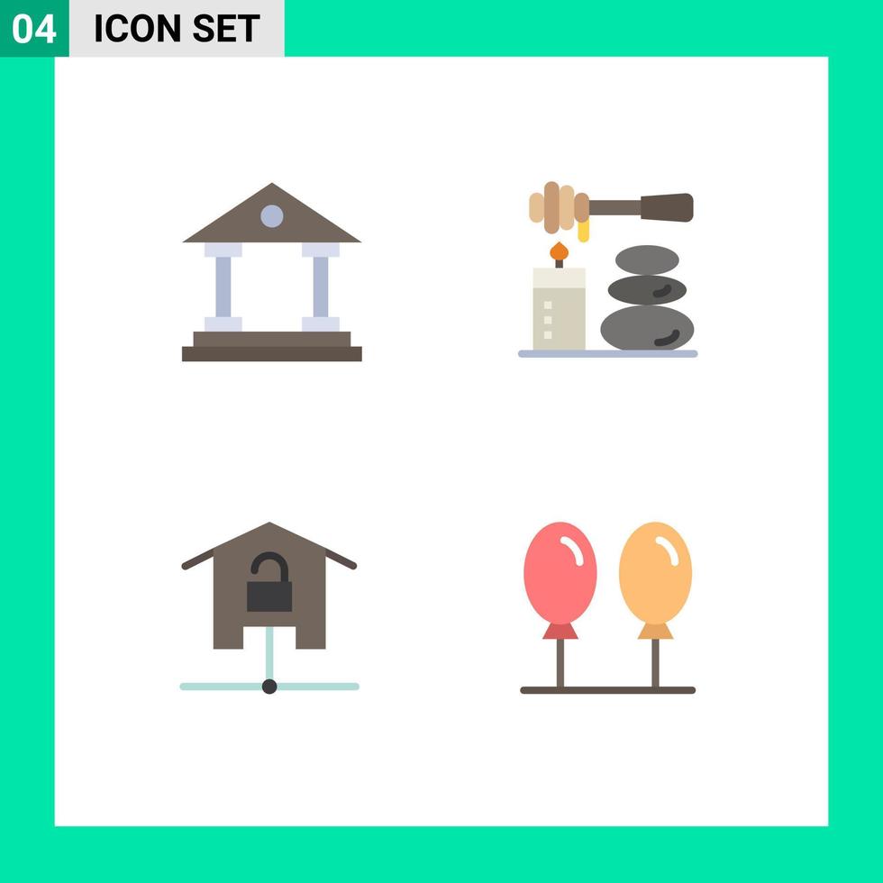 Pack of 4 Modern Flat Icons Signs and Symbols for Web Print Media such as bank home finance spa smart home Editable Vector Design Elements