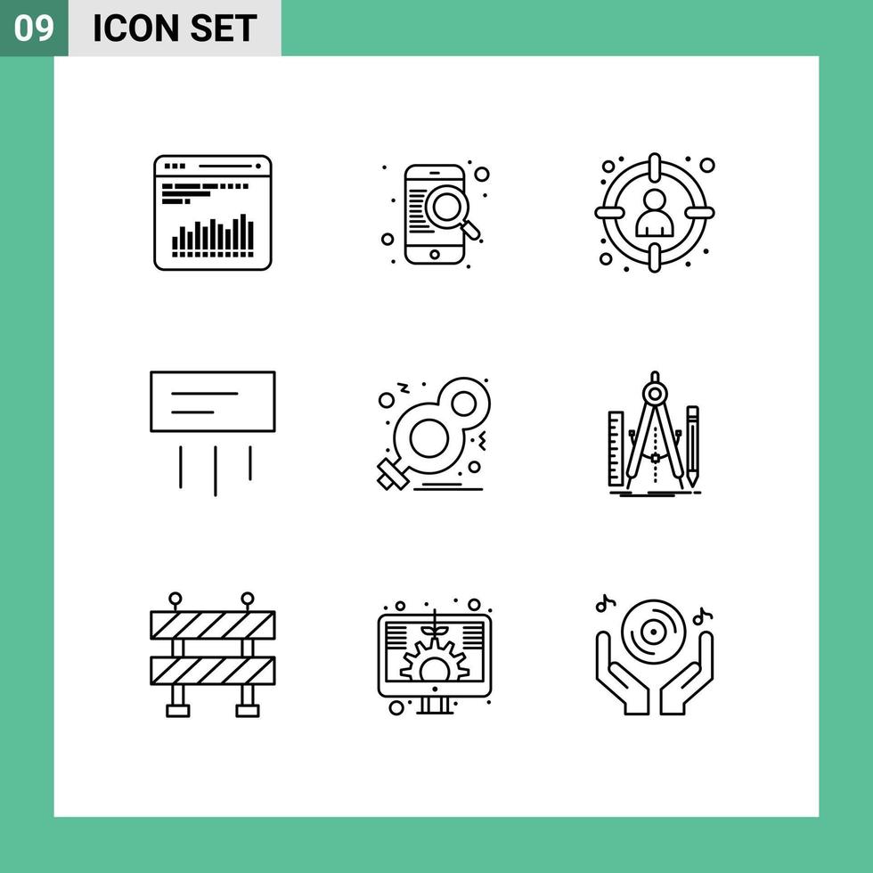 Modern Set of 9 Outlines Pictograph of day cooler choose conditioner target Editable Vector Design Elements