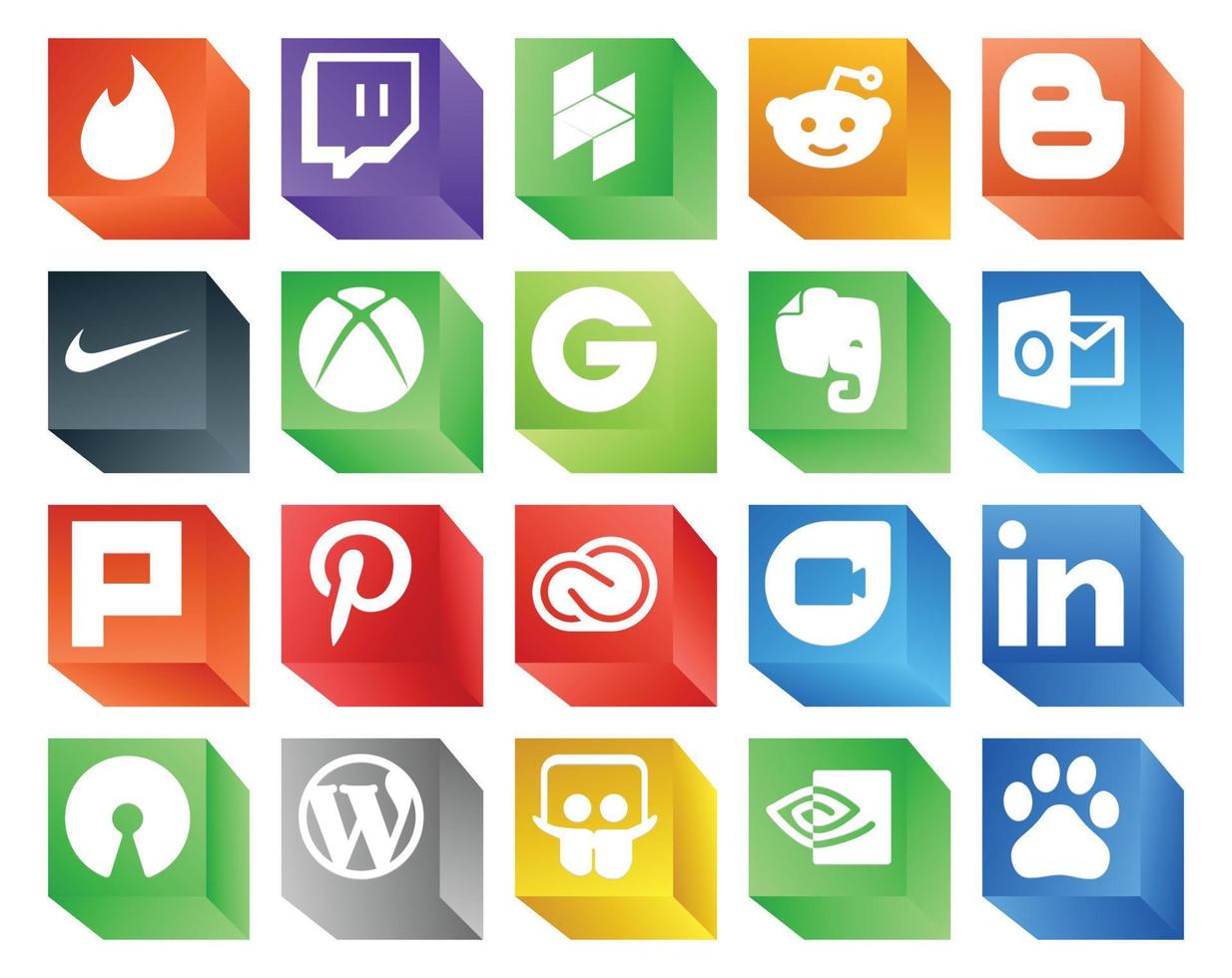 Paquete de 20 íconos de redes sociales que incluye el dúo de google de fuente abierta evernote adobe creative cloud vector