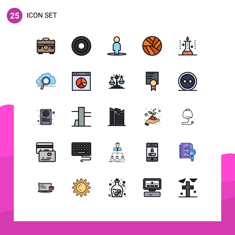 Modern Set of 25 Filled line Flat Colors and symbols such as science laboratory user volley ball Editable Vector Design Elements