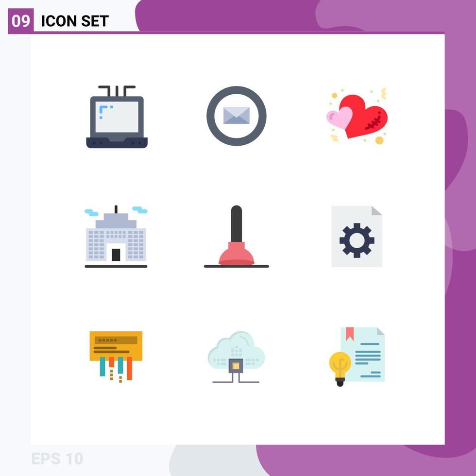 Editable Vector Line Pack of 9 Simple Flat Colors of file control romance tool plunger Editable Vector Design Elements