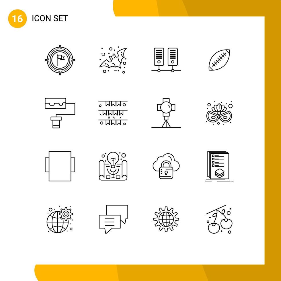 Group of 16 Modern Outlines Set for sport rugby scary football afl Editable Vector Design Elements