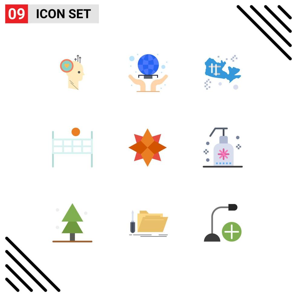 Paquete de 9 colores planos de interfaz de usuario de signos y símbolos modernos de voleibol de vacaciones elementos de diseño vectorial editables en todo el mundo deportivo vector