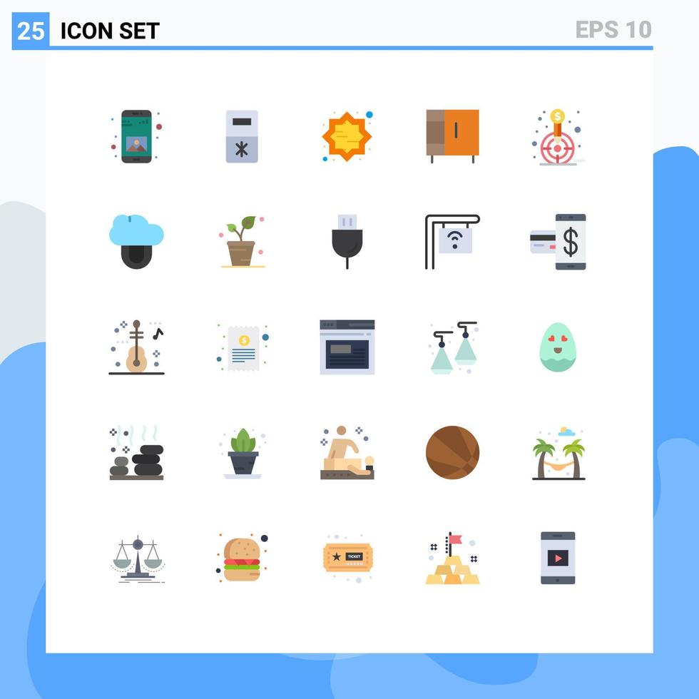 Mobile Interface Flat Color Set of 25 Pictograms of financial wardrobe decoration home appliances furniture Editable Vector Design Elements