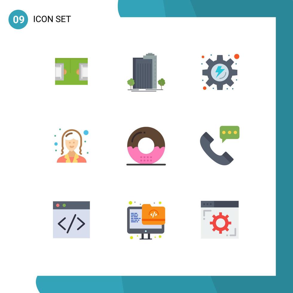Group of 9 Modern Flat Colors Set for donut lady smart female business Editable Vector Design Elements