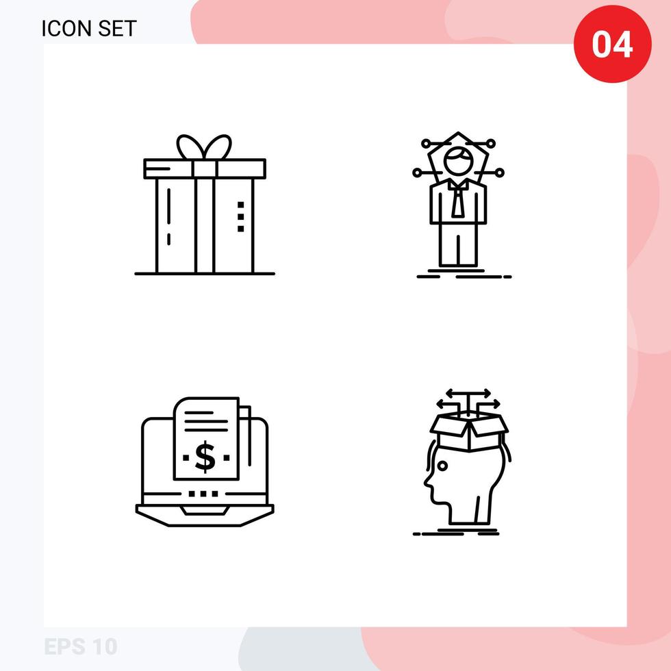 Set of 4 Modern UI Icons Symbols Signs for dinner solution present connection model Editable Vector Design Elements