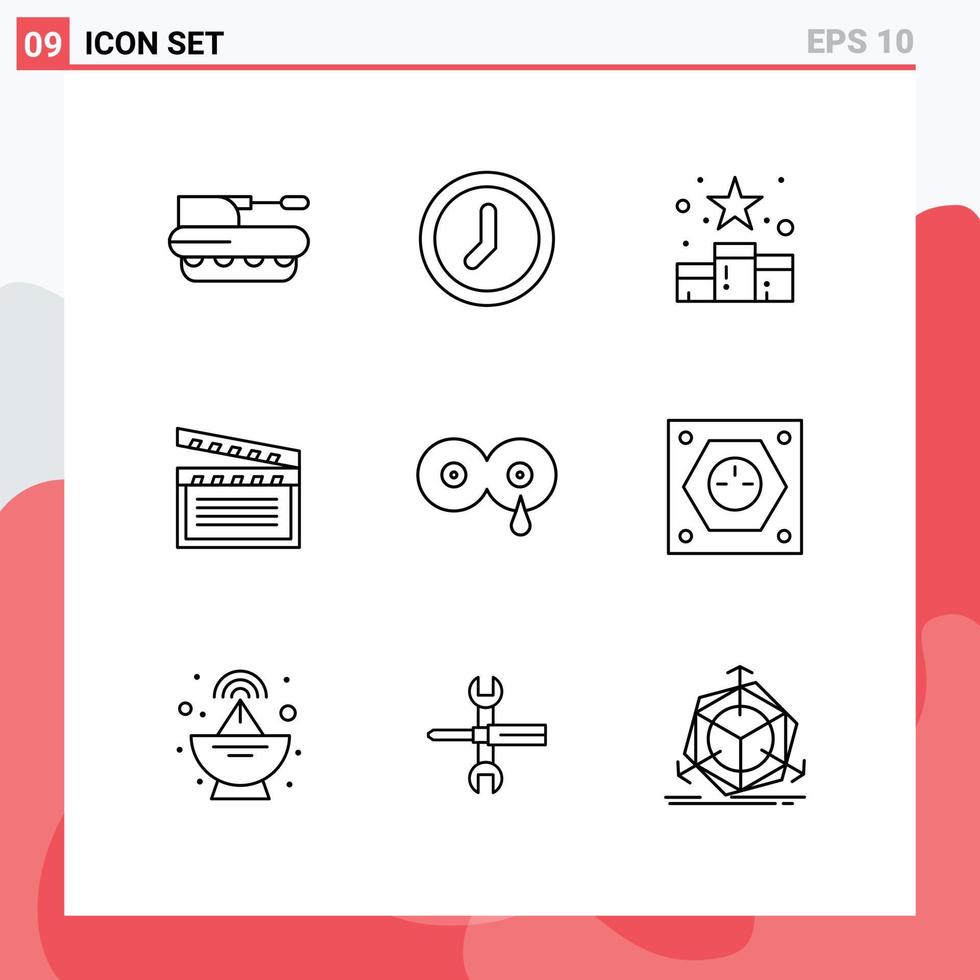 Pack of 9 Modern Outlines Signs and Symbols for Web Print Media such as usa movis user american reward Editable Vector Design Elements