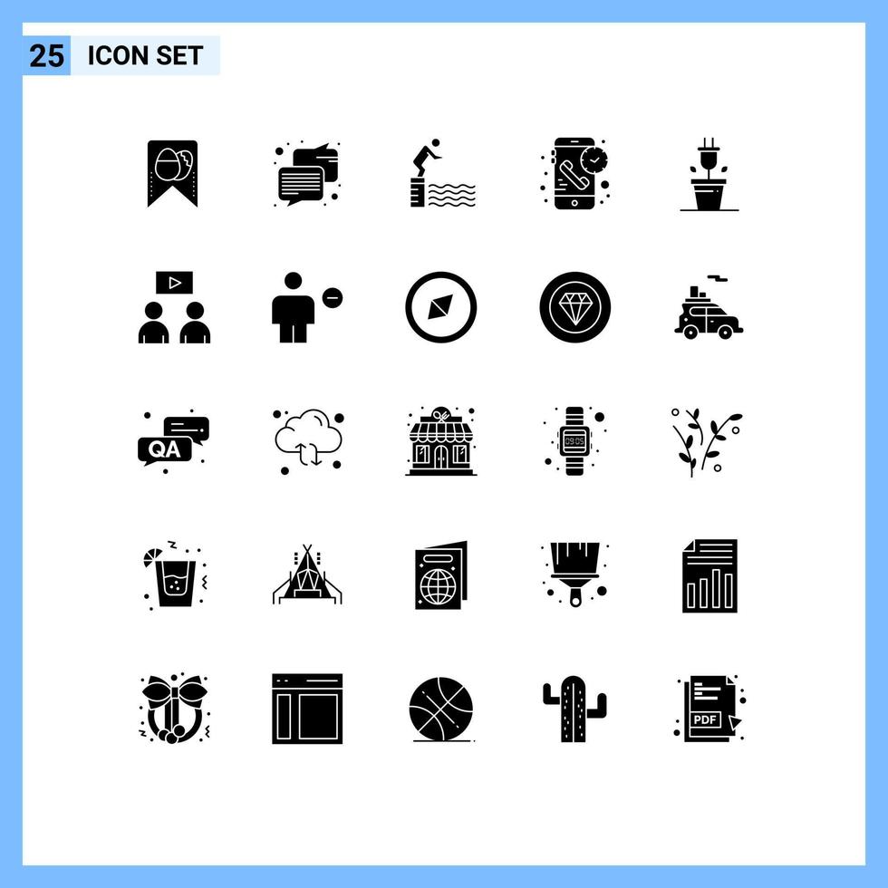 Pictogram Set of 25 Simple Solid Glyphs of plant time platform receiver duration Editable Vector Design Elements